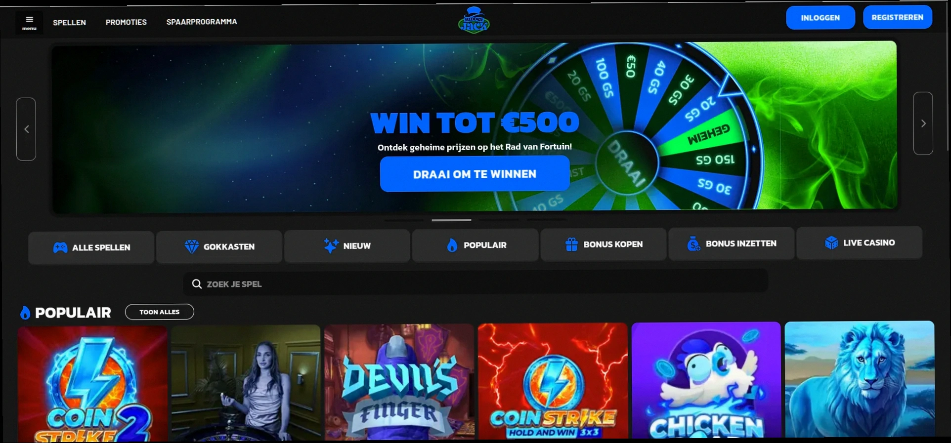 Hidden jack casino bonus tot €5.000 plus 500 gratis spins